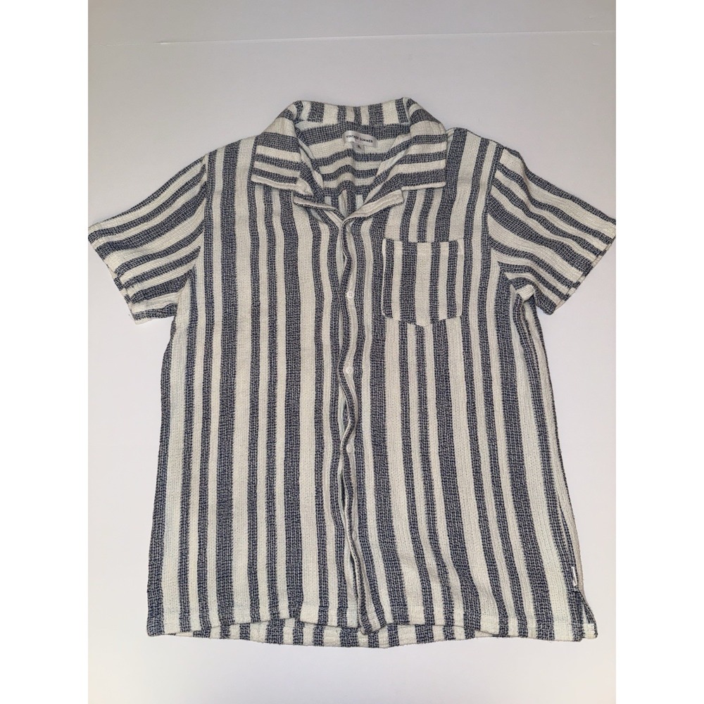 Vintage Summer Men XL Shirt Button Up Striped Blue White Nautical Beach Casual